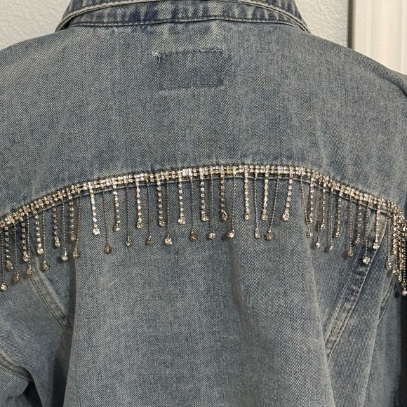 Rhinestone Fringe Denim Jacket Jeans Festival Stagecoach Country‎ Concert Size L - Picture 4 of 9
